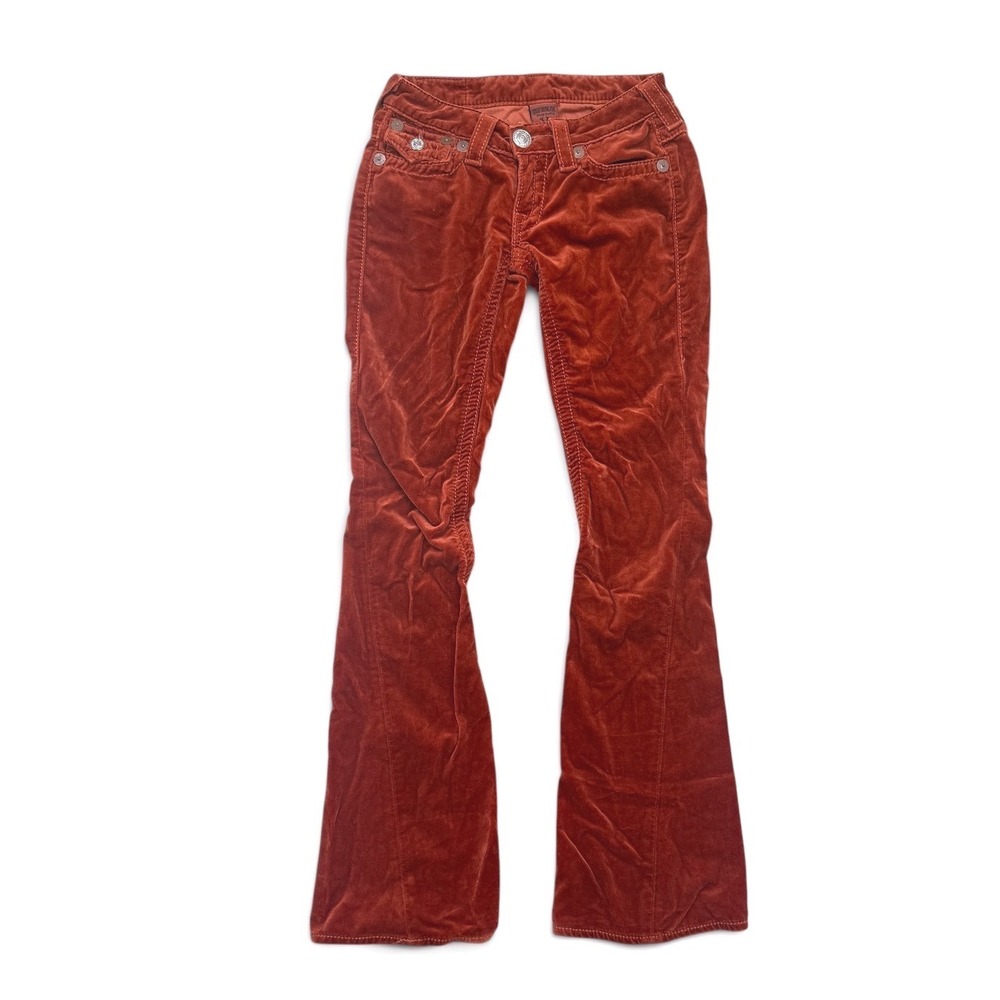 True Religion Joey Big T Velvet Flare Pants Burnt Orange Vintage Y2K Size 26